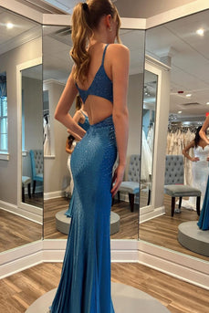 Beaded Mermaid Prom Dress with Hollow-out Back