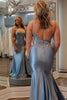 Load image into Gallery viewer, Mermaid Grey Blue Satin Prom Dress with Appliques