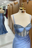 Load image into Gallery viewer, Spaghetti Straps Sparkly Corset Mermaid Prom Dress with Slit