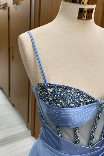 Spaghetti Straps Sparkly Corset Mermaid Prom Dress with Slit