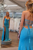 Load image into Gallery viewer, Beading Blue Strapless Mermaid Prom Dress with Slit