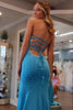 Load image into Gallery viewer, Beading Blue Strapless Mermaid Prom Dress with Slit