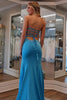 Load image into Gallery viewer, Beading Blue Strapless Mermaid Prom Dress with Slit