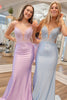 Load image into Gallery viewer, Sparkly Lilac Satin Mermaid Prom Dress with Appliques