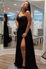 Load image into Gallery viewer, Spaghetti Straps Black Corset Prom Dress with Slit