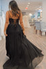 Load image into Gallery viewer, Spaghetti Straps Black Corset Prom Dress with Slit