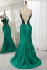 Load image into Gallery viewer, Mermaid Dark Green Spaghetti Straps Satin Beaded Prom Dress