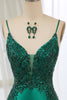 Load image into Gallery viewer, Mermaid Dark Green Spaghetti Straps Satin Beaded Prom Dress