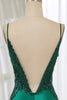 Load image into Gallery viewer, Mermaid Dark Green Spaghetti Straps Satin Beaded Prom Dress