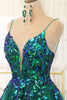 Load image into Gallery viewer, A Line Dark Green Spaghetti Straps Prom Dress with Sequins