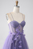 Load image into Gallery viewer, Purple A-Line Spaghetti Straps Corset Prom Dress with 3D Flowers