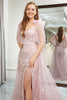 Load image into Gallery viewer, Light Pink Mermaid Spaghetti Straps Beaded Long Prom Dress with Slit