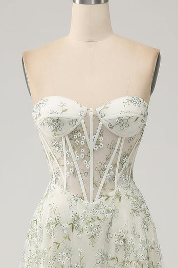 A-Line Light Green Corset Prom Dress with Embroidery