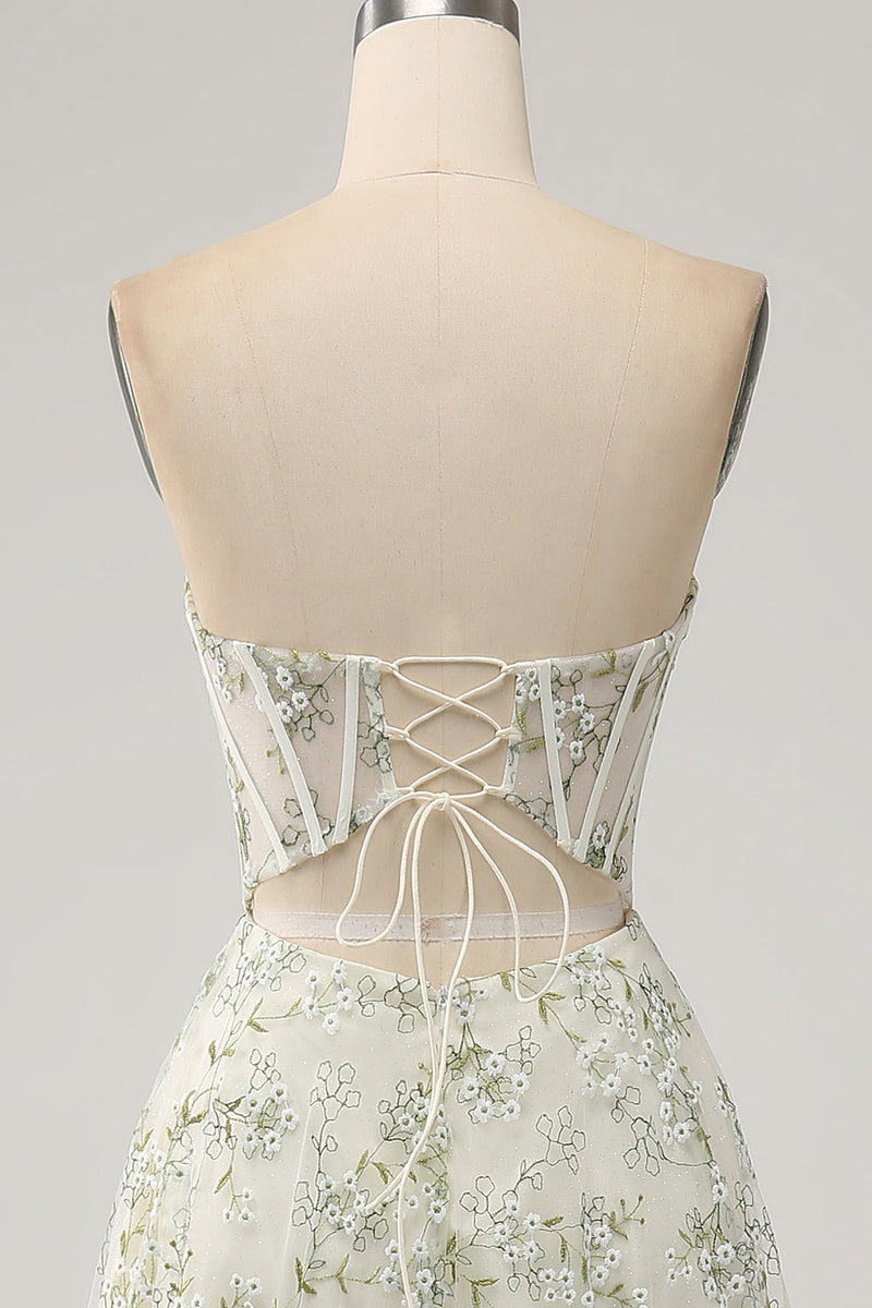 Load image into Gallery viewer, A-Line Light Green Corset Prom Dress with Embroidery