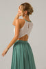 Load image into Gallery viewer, Eucalyptus Keyhole Boho Chiffon Long Bridesmaid Dress with Lace