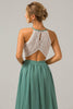 Load image into Gallery viewer, Eucalyptus Keyhole Boho Chiffon Long Bridesmaid Dress with Lace