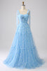 Load image into Gallery viewer, Light Blue A-Line Spaghetti Straps Long Prom Dress