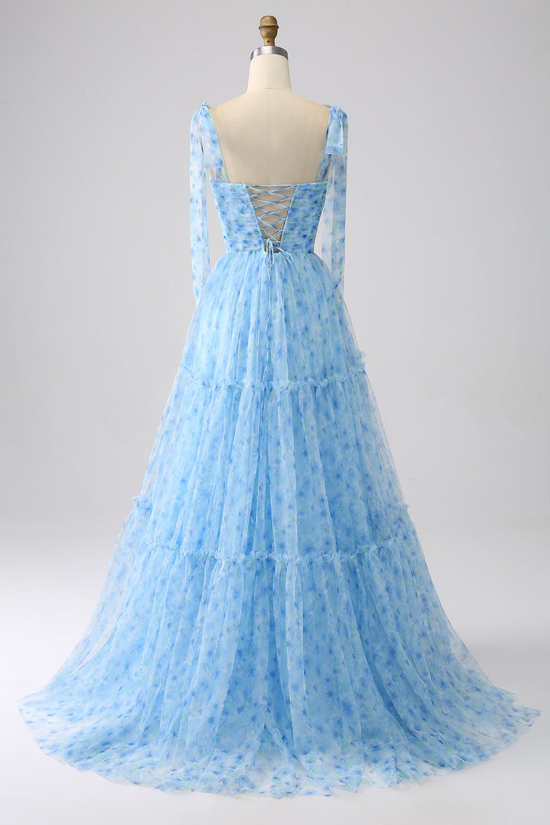 Load image into Gallery viewer, Light Blue A-Line Spaghetti Straps Long Prom Dress