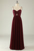 Load image into Gallery viewer, Burgundy Spaghetti Straps Lace Wedding Guest Dress with Hollow-out