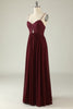 Load image into Gallery viewer, Burgundy Spaghetti Straps Lace Wedding Guest Dress with Hollow-out