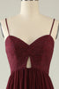 Load image into Gallery viewer, Burgundy Spaghetti Straps Lace Wedding Guest Dress with Hollow-out