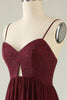 Load image into Gallery viewer, Burgundy Spaghetti Straps Lace Wedding Guest Dress with Hollow-out