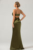 Load image into Gallery viewer, Olive Sheath Spaghetti Straps Cut Out Long Bridesmaid Dress with Slit