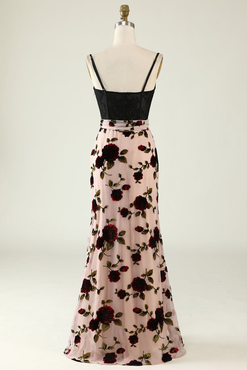 Load image into Gallery viewer, Floral Spaghetti Straps Corset Prom Dress with Slit