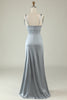 Load image into Gallery viewer, Spaghetti Straps Grey Satin Prom Formal Dress with Slit