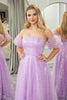 Load image into Gallery viewer, Lilac A Line Strapless Long Corset Prom Dress