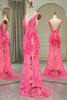 Load image into Gallery viewer, Fuchsia Mermaid V-Neck Corset Long Prom Dress with Sequins