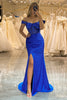 Load image into Gallery viewer, Royal Blue Sparkly Mermaid Off The Shoulder Long Prom Dress With Appliques