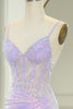 Load image into Gallery viewer, Light Purple Mermaid Spaghetti Straps Corset Long Sequin Prom Dress with Slit