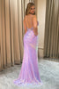 Load image into Gallery viewer, Light Purple Spaghetti Straps Mermaid Corset Long Sequin Prom Dress with Slit