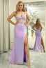 Load image into Gallery viewer, Sparkly Mermaid  Purple Backless Long Corset Prom Dress With Slit