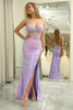 Load image into Gallery viewer, Sparkly Mermaid  Purple Backless Long Corset Prom Dress With Slit