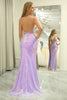 Load image into Gallery viewer, Sparkly Mermaid  Purple Backless Long Corset Prom Dress With Slit