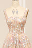 Load image into Gallery viewer, Champagne Spaghetti Straps A-Line Beaded Corset Prom Dress