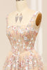 Load image into Gallery viewer, Champagne Spaghetti Straps A-Line Beaded Corset Prom Dress