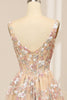 Load image into Gallery viewer, Champagne Spaghetti Straps A-Line Beaded Corset Prom Dress