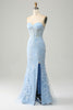 Load image into Gallery viewer, Light Blue Mermaid Strapless Corset Long Prom Dress with Slit