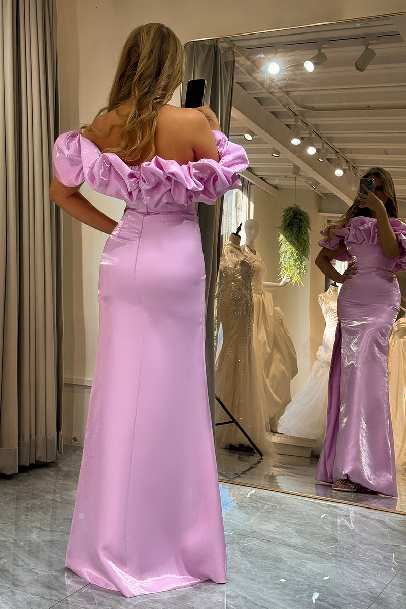 Load image into Gallery viewer, Glitter Pink Mermaid Off the Shoulder Long Prom Dress With Slit