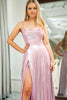 Load image into Gallery viewer, A Line Pink Spaghetti Straps Long Prom Dress with Slit