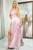 Load image into Gallery viewer, A Line Pink Spaghetti Straps Long Prom Dress with Slit