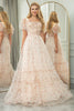 Load image into Gallery viewer, Champagne Printed A-line Square Neck Long Prom Dress