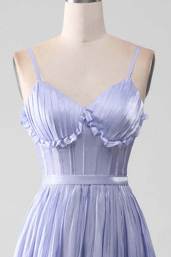 A-Line Lavender Spaghetti Strap Long Prom Dress with Ruffles