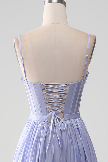 A-Line Lavender Spaghetti Strap Long Prom Dress with Ruffles