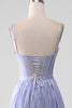 Load image into Gallery viewer, Lavender Spaghetti Straps A Line Ruffles Prom Dress with Slit