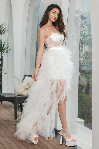 White High Low Ruffled Corset Graduation Dress