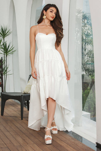 Simple Asymmetrical White Graduation Dress